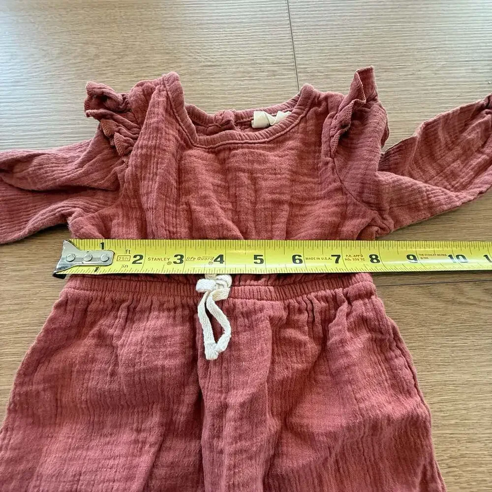City Mouse Baby Ruffle Muslin Romper Mauve 0-3M